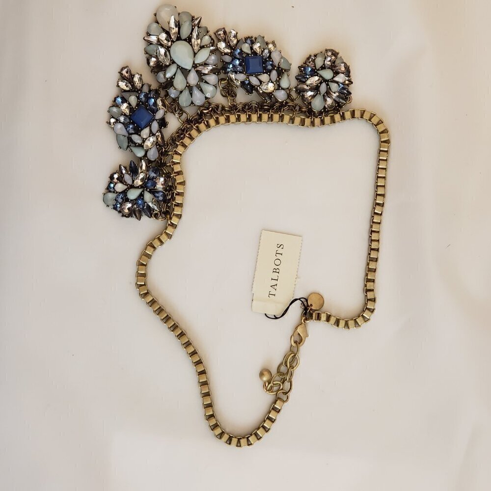 VTG Talbot's Blue & White Rhinestone Bib Statement Necklace - Picture 4 of 7